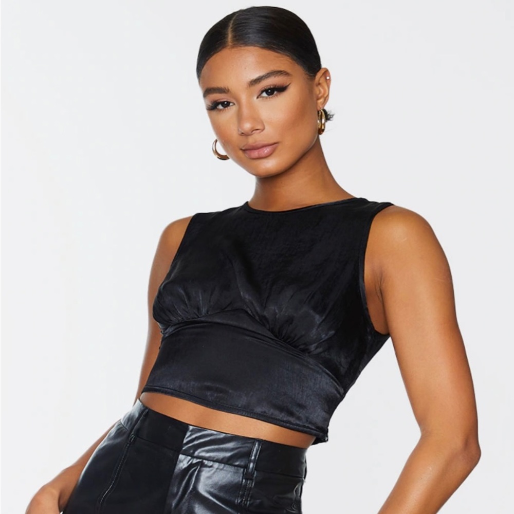 Pretty Little Thing Black Satin Underbust Detail Crop Top